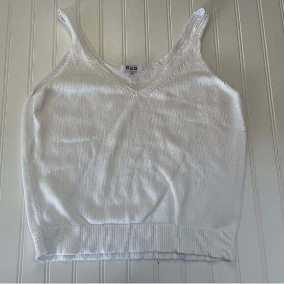 525 America White Knit Cotton Tank Top V Neck Basic Casual Size Womens Medium - Picture 1 of 7